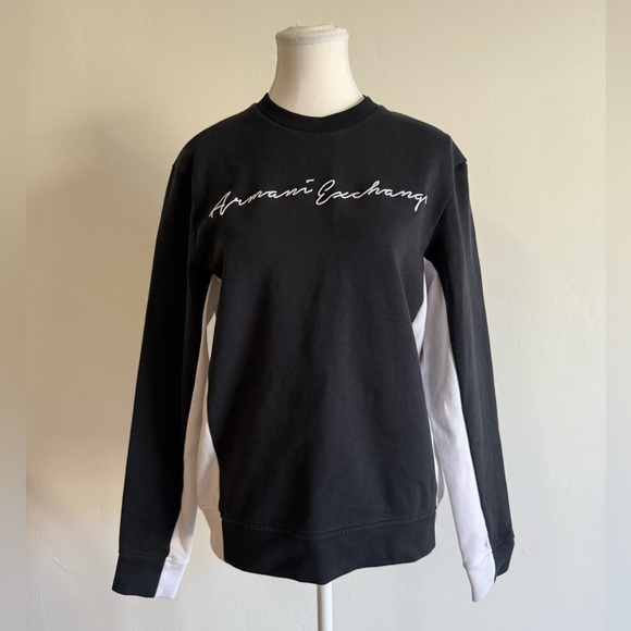 Armani Exchange Embroidered Black & White Colorblock Crewneck Sweatshirt Small - Picture 1 of 9